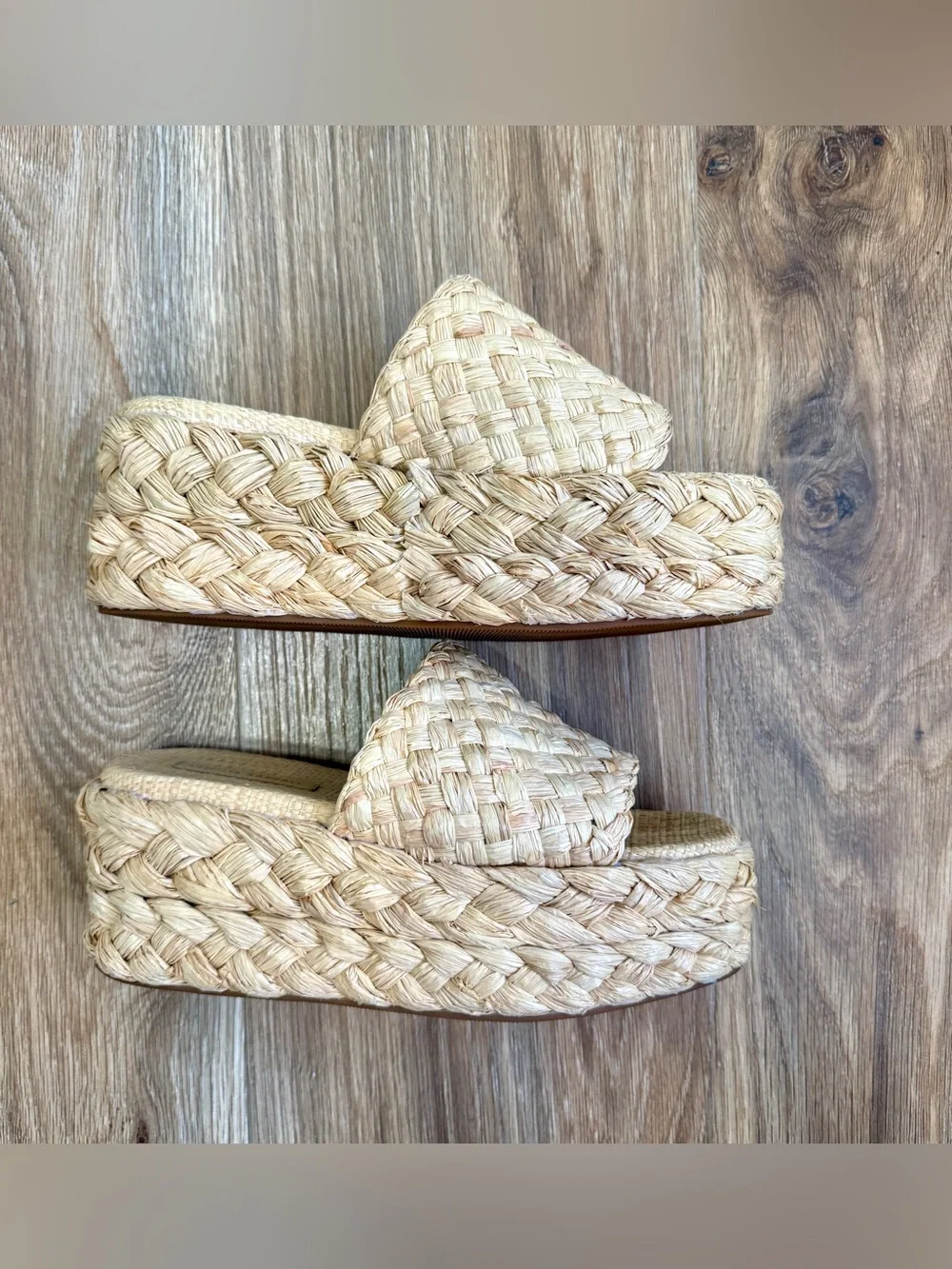 Loeffler Randall Aaron Natural Woven Straw Raffia Platform Sandals Size 8